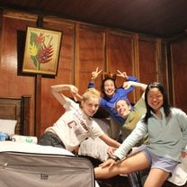 Celebrating our last night together as roommates in the Heliconias Lodge, with a hilarious mini photo shoot, and packing-up-our-suitcases party!