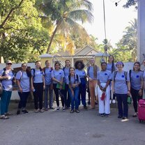 First day of camp (: The group in front of the school we worked at