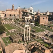 Roman Forum, Western half, taken from the Palatine Hill, Rome. April 2019