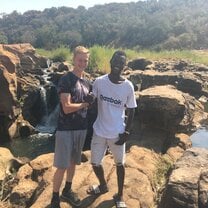 Merlin,  our newest volunteer, with Vincent, one of  our volunteer coordinator for South Africa enjoying a trip in Makuya Park.