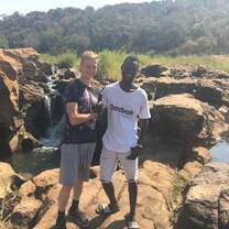 Merlin,  our newest volunteer, with Vincent, one of  our volunteer coordinator for South Africa enjoying a trip in Makuya Park.