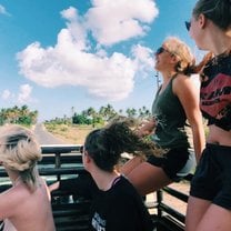 Girls on the back of the truck in Mozambique