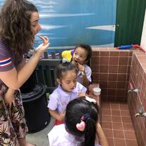 Toothbrushing with new toothbrushes provided by GVI