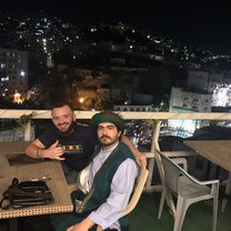 My friend Mohammad Ali and I enjoying some argileh on a rooftop cafe in the city center. You can see the two thousand year old Roman ampitheatre perfectly from here!
