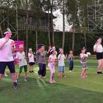 My class, another teacher and I dancing to the cat dance.