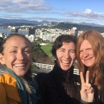 Roommates at the Botanic Gardens, view of Wellington.