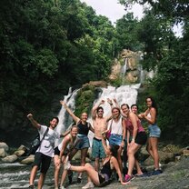 A trip to Nauyaca Waterfall with friends  This was a waterfall roughly an hour from Manuel Antonio that a group of friends and I went to. It was quite the hike but so beautiful and fulfilling once at the top. This is one of the many things to do with friends that you meet along the way!