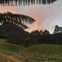 Sunset over mountain top.