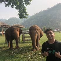 Our first elephant walk and me posing with two older elephants 