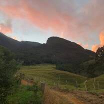 Sunset over mountain top.