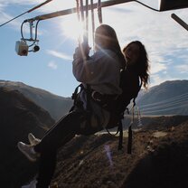 This is me and my friend going on the biggest swing in the world in New Zealand 
