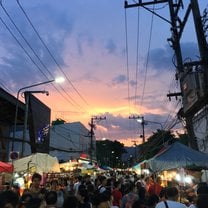 A beautiful sunset during a very crowded Chiang Mai night market.