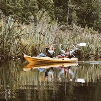 kayaking a lake in Franz Josef, New Zealand