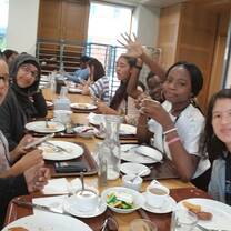 Eating breakfast with my friends.