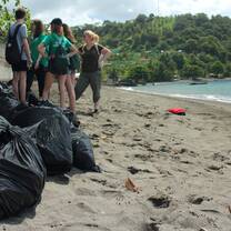Beach cleanup with a group of youths