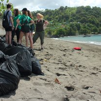 Beach cleanup with a group of youths