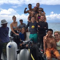 A photo of the fam on the boat after an amazing day of diving!