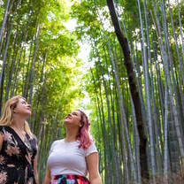 Two woman in a Bamboo Forest in Japan