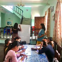 A group lesson, teaching English at SASANAE, an organisation for survivors of human trafficking.