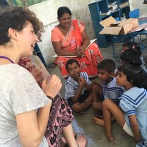 Teaching an English class to primary school children