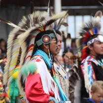 Traditional dress seen at a powow on the VISIONS Blackfeet program.