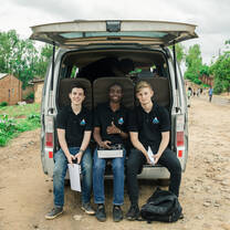 Team in the back of the van