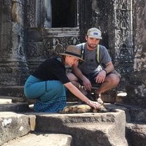 My wife and I giving love to our favorite temple Kitty.