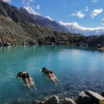 No better way to cool off after a full day of hiking Mueller Hut than a quick swim at the Tasman Glacier. 