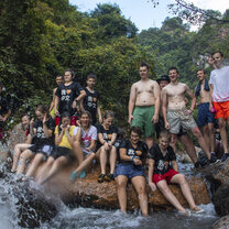 Students on an outing to Xing Ping A group photo of students by a river