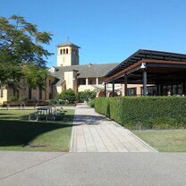 Main campus Campus with view at cafeteria and chapel