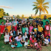 The entire group at the kids club which was an evening we organized for the kids of the village where we did sports and arts and crafts. 