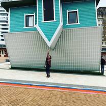 Intern visiting upside down house in UK