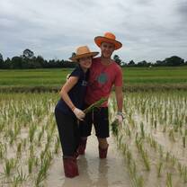 My friend Juan (from Spain) and I while working in a rice field!
