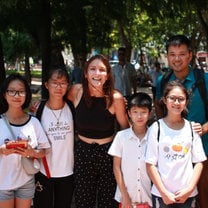 A group of students practicing their English in Hanoi.