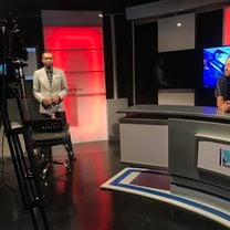 On set with the sports presenter and watching the sports show go out live