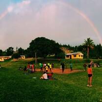 The whole village got together with us to play a giant game of volley ball and the game ended with an amazing rainbow 