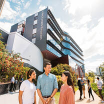 Students outside Griffith Business School building