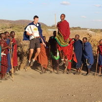 Joining in with the welcome from the Maasai