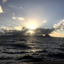 Sunset looking at Guadeloupe while underway