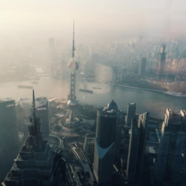 aerial view of shanghai at sunrise