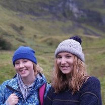 My best friend, Liv, and I after a rainy hike in the Irish countryside