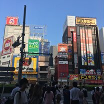 A photo of a street in Tokyo I often passed which had huge buildings covered in advertisement.