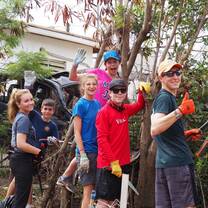 students working to clear vegetation