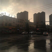 A photo of shops next to our hotel in Baotou 