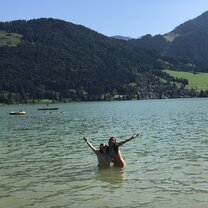 Hanging out with other tutors in an Austrian lake
