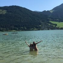 Hanging out with other tutors in an Austrian lake 
