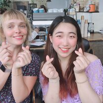 Chilling in a nearby cafe with a fellow volunteer!  Chilling in a nearby cafe with a fellow volunteer!