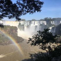 The waterfalls of Iguazú highlighted by a rainbow
