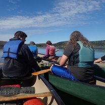 A quick snack break during our paddle along the Moose River 