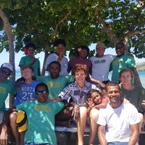 A group picture taken with some of the villagers of Somosomo, Fiji. 